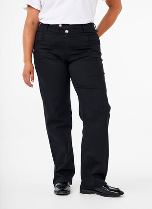 Zizzi Regular fit Gemma jeans med hög midja, Black, Model image number 3