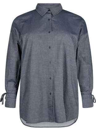 Zizzi Skjorta med knytning på ärmen, Navy Stripe, Packshot image number 0