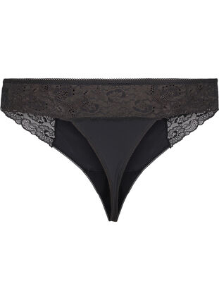 Zizzi G-string i mikrofiber med spets, Black, Packshot image number 1