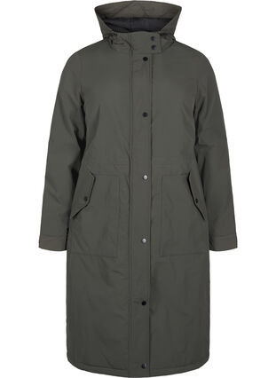 Zizzi Parkas med huva och justerbar midja, Black Olive, Packshot image number 0