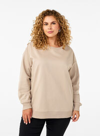 Sweatshirt med rund halsringning, Simply Taupe, Model