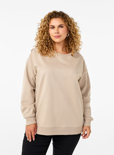 Zizzi Sweatshirt med rund halsringning, Simply Taupe, Model image number 0