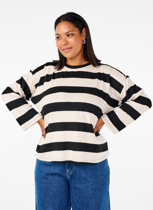 Zizzi Långärmad blus med ränder, Bl. Beige Mel.Stripe, Model image number 0