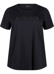 T-shirt i bomull med strassmotiv, Black w. Radiance