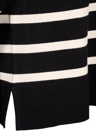 Zizzi Stickad blus med 3/4-ärm och ränder, Black Birch Stripes, Packshot image number 3