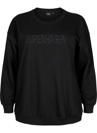 Zizzi Sweatshirt med broderad text, Black Copenhagen , Packshot image number 0