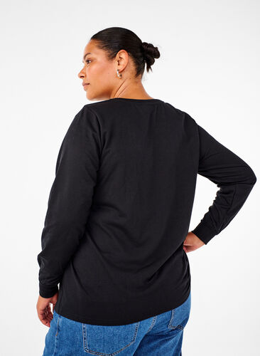 Zizzi Sweatshirt med spetsdetaljer, Black, Model image number 1