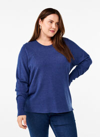 FLASH - Stickad blus med rund hals, Estate Blue Mel., Model