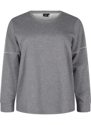 Zizzi Sweatshirt med kontrastsömmar, Medium Grey Mél, Packshot image number 0