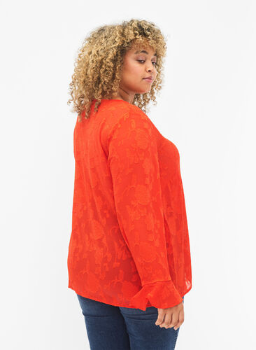 Zizzi Långärmad skjorta med jacquard-look, Orange.com, Model image number 1