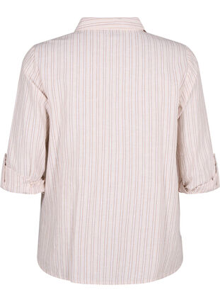 Zizzi Skjortblus med knäppning i bomulls- och linneblandning, Sandshell White, Packshot image number 1