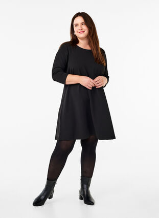 Zizzi FLASH – Kort klänning med A-linjeform och trekvartsärmar, Black, Model image number 2