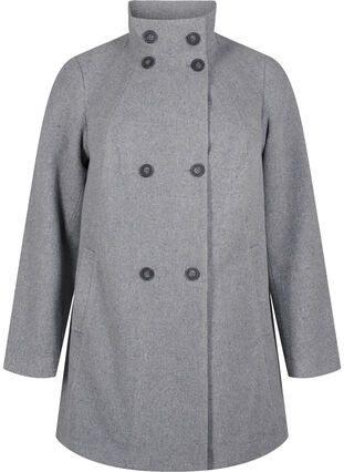 Zizzi Kort trenchcoat med A-linjeform, Light Grey Melange, Packshot image number 0