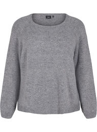 Löst sittande stickad blus med rund hals, Medium Grey Melange