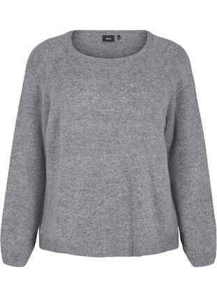 Zizzi Löst sittande stickad blus med rund hals, Medium Grey Melange, Packshot image number 0