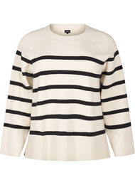 Randig stickad blus med rund hals, Birch w. Black