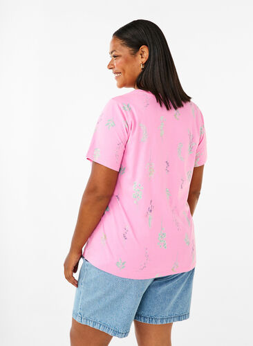 Zizzi T-shirt i ekologisk bomull med blommigt tryck, Rosebloom W. Flower, Model image number 1