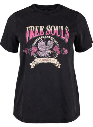 Zizzi Organic Cotton T-shirt med Eagle Artif, Grey Free Souls, Packshot image number 0