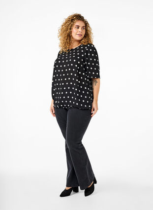 Zizzi Prickig blus med korta ärmar, Black W. White Dot, Model image number 2