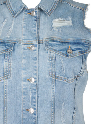 Zizzi Ärmlös denimklänning med råa kantdetaljer, Light Blue Denim, Packshot image number 2