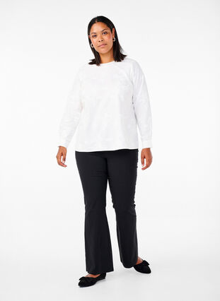 Zizzi Långärmad blus med broderi, Bright White, Model image number 2