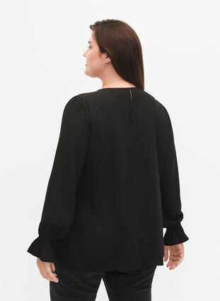 Zizzi Långärmad blus med smock, Black, Model image number 1