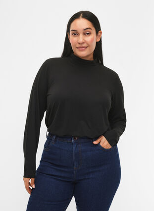 Zizzi FLASH - Långärmad blus med turtleneck, Black, Model image number 0