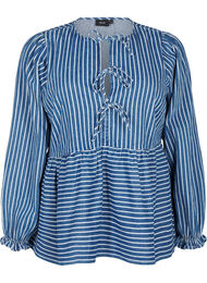 Randig denimblus med knytband fram, Blue Denim Stripe