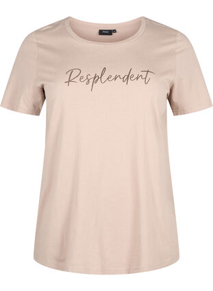 Zizzi T-shirt med motiv, S. Mink w. Text, Packshot image number 0