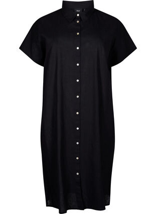 Zizzi Lång skjorta i bomullsblandning med linne, Black, Packshot image number 0