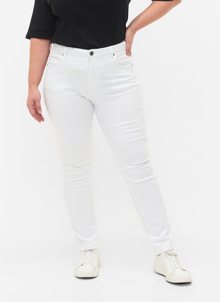 Zizzi Slim fit Emily jeans med normalhög midja, White, Model image number 2