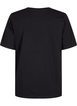 Zizzi T-shirt i ekologisk bomull med broderade detaljer, Black, Packshot image number 1