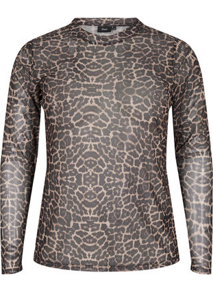 Zizzi Meshblus med leopardmönster, LEO AOP, Packshot image number 0