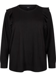 Långärmad blus med volangdetaljer, Black