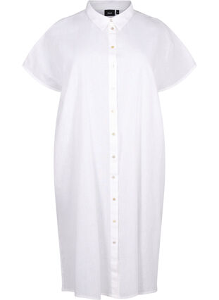 Zizzi Lång skjorta i bomullsblandning med linne, Bright White, Packshot image number 0