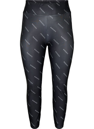 Zizzi Texttryck leggings, Black Radiance, Packshot image number 0