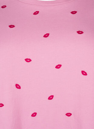 Zizzi T-shirt med hjärtan i ekologisk bomull., Rose Bl. Lips Emb. , Packshot image number 2