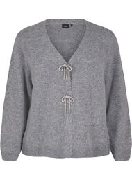 Stickad kofta med silvrig rosett, Medium Grey Melange