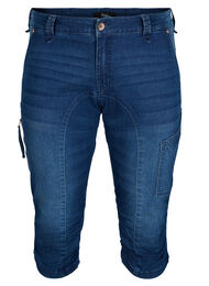 Slim fit capri-jeans med fickor, Dark blue denim
