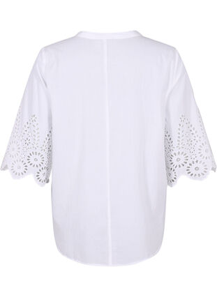 Zizzi Skjortblus med broderie anglaise och 3/4-ärmar, Bright White, Packshot image number 1