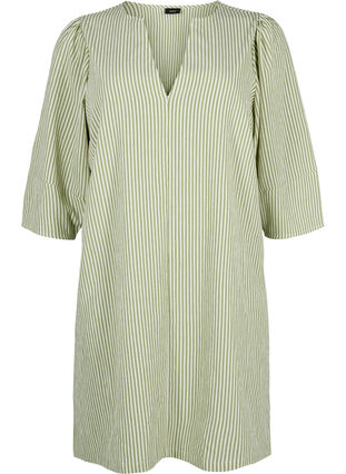 Zizzi Randig klänning med trekvartsärm, Green Stripe, Packshot image number 0