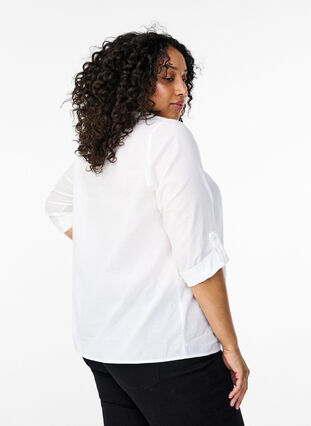 Zizzi FLASH – Skjorta med virkad detalj, Bright White, Model image number 1