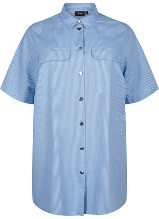 Zizzi Randig tunika med knappar och bröstfickor, Riviera w. Stripe, Packshot image number 0