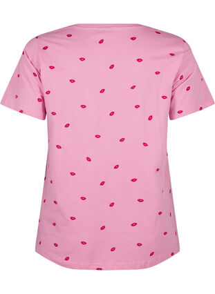 Zizzi T-shirt i ekologisk bomull med broderade läppar., Rose Bl. Lips Emb. , Packshot image number 1