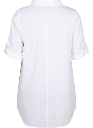 Zizzi Kortärmad tunika i bomullsblandning med linne, Bright White, Packshot image number 1