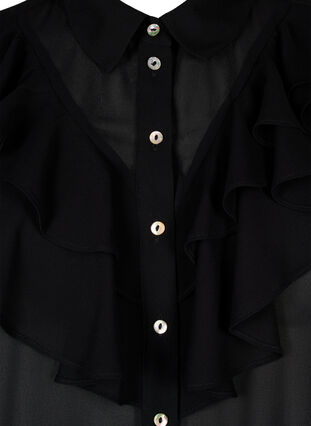 Zizzi Kortärmad skjortblus med volanger, Black, Packshot image number 2