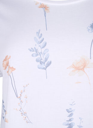 Zizzi T-shirt i ekologisk bomull med blommigt tryck, White W. Blue flower, Packshot image number 2