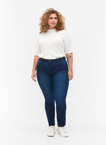 Zizzi Emily jeans med smal passform och normal midja, Blue Denim, Model image number 0