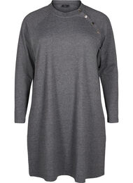 Jerseyklänning med knappar, Dark Grey Melange