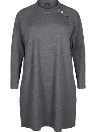 Zizzi Jerseyklänning med knappar, Dark Grey Melange, Packshot image number 0